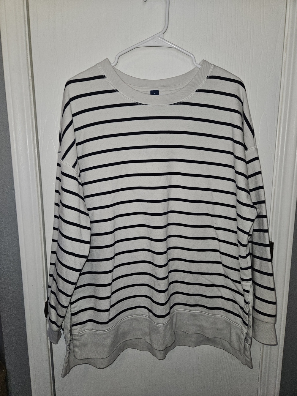 Old Navy Off White  and Navy  Striped Crewneck Sweatshirt